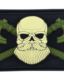 Viking Skull With Cross Axes - Green PVC Patch