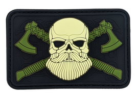 Viking Skull With Cross Axes - Green PVC Patch
