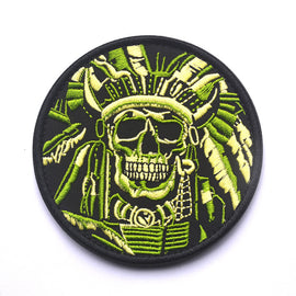 Indian Chief Skull With Headdress - Embroidered Patch