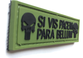 SI VIS PACEM PARA BELLUM with Skull PVC Patch Black and Green