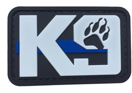 K9 Paw with Blue Line PVC Patch White