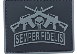 Semper Fidelis with Punisher and Rifles - Black and Gray - PVC Patch - Tactically Suited