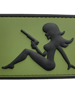 Girl with Pistol on Right Hand PVC Patch Green