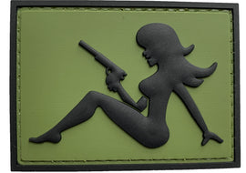 Girl with Pistol on Right Hand PVC Patch Green
