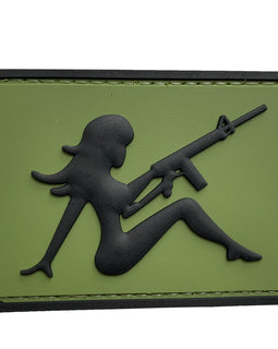Girl with Rifle on Left Hand PVC Patch Green