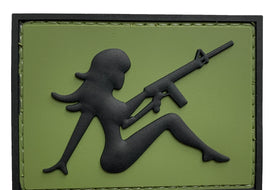 Girl with Rifle on Left Hand PVC Patch Green