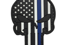 Patriot Skull US Flag PVC Patch with Thin Blue Line