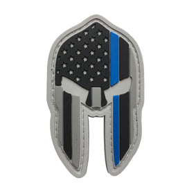 Spartan Helmet US flag PVC Patch with Thin Blue Line