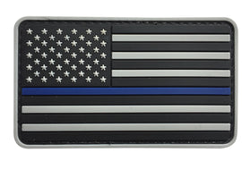 US Flag Forward PVC Patch Black and Light Gray with Blue Line