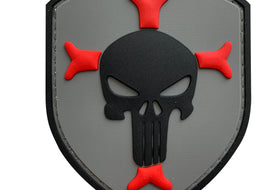 Knights Templar Cross Crusaders with Skull in Middle PVC Patch Gray