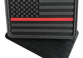 3D US Flag Forward PVC Patch Black and Thin Red Line - Short