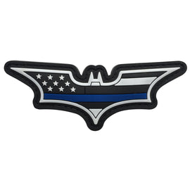 Bat PVC Patch Black and White US Flag with Thin Blue Line