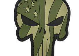 Skull Waving US Flag PVC Patch OD Green