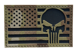 Reflective Fabric US Flag with Skull Multicam