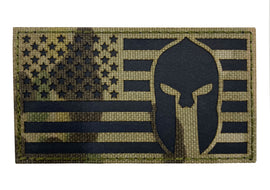 Reflective Fabric US Flag with Spartan Molon Labe Multicam