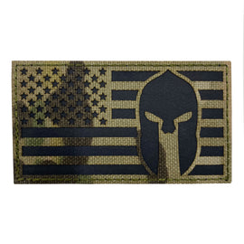 Reflective Fabric US Flag with Spartan Molon Labe Multicam