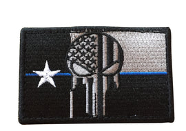 Thin Blue Line Texas State Flag With Punisher - Embroidered - Tactically Suited