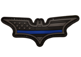 Bat PVC Patch Black and Dark Gray US Flag with Thin Blue Line